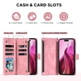 thumbnail image 2 of ELEHOLD Case for iPhone 16, PU Leather Zipper Wallet Flip Folio Case with Card Holder & Wrist Strap & Stand,Pink, 2 of 6