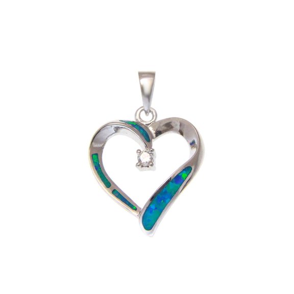 925 sterling silver Hawaiian heart synthetic blue opal cz pendant charm