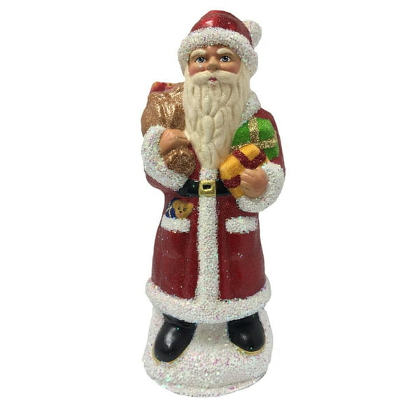 Ino Schaller Red Glitter Santa Bag of Apples German Paper Mache Candy Container