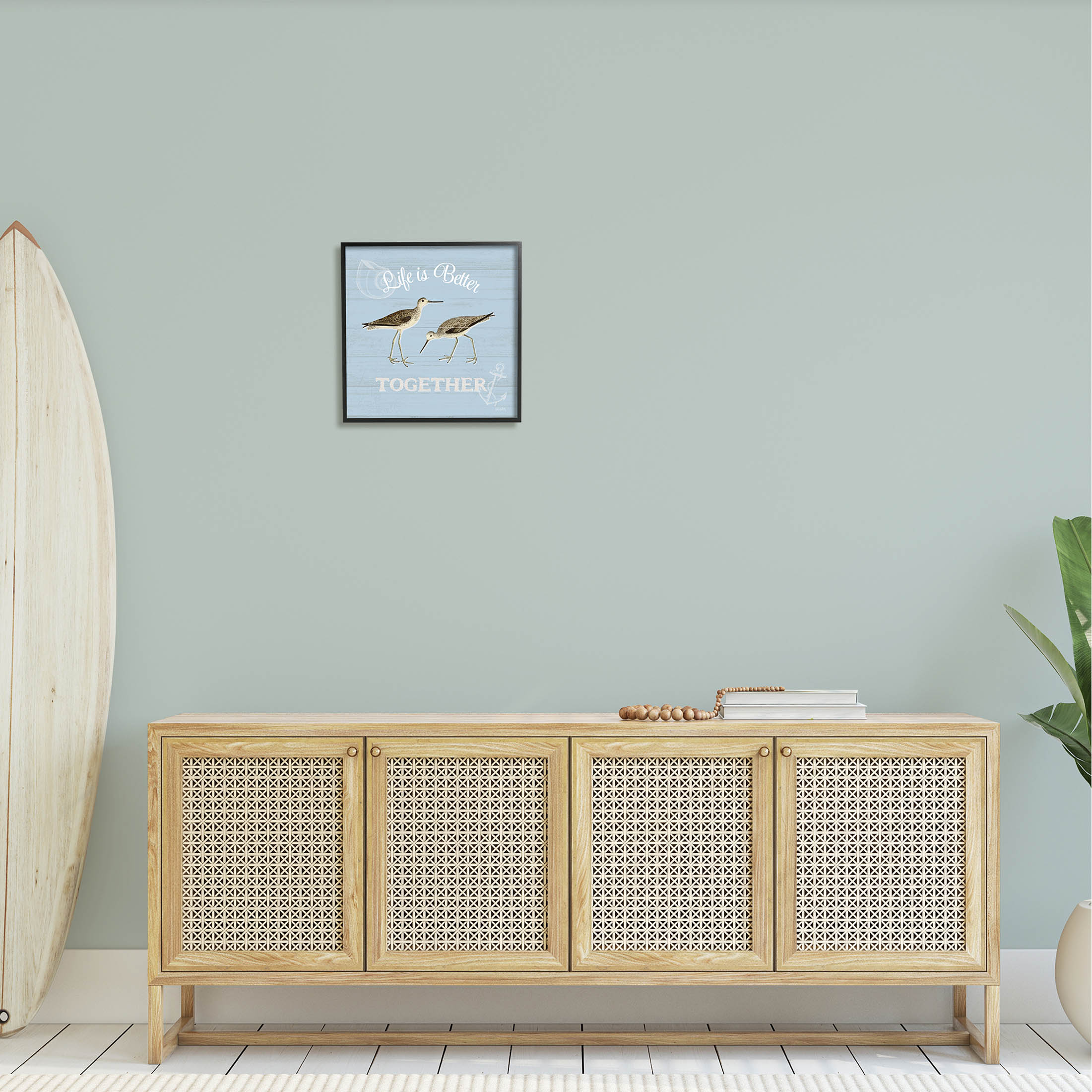 Stupell Industries Better Together Coastal Sandpipers Graphic Art Black Framed Art Print Wall Art, Design by Katie Pertiet