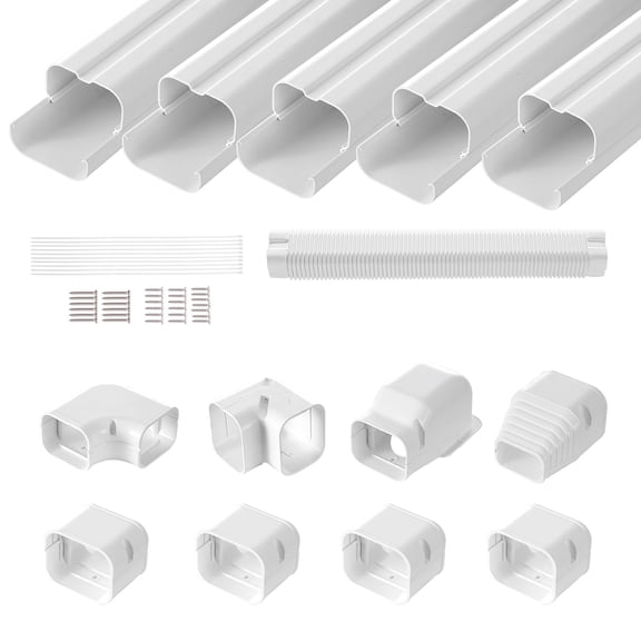 VEVOR Mini Split Line Set Cover 3-inch W 10Ft L, PVC Decorative Pipe Line Cover For Air Conditioner with 5 Straight Ducts & Full Components Easy to Install, Paintable for Heat Pumps, White