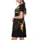 thumbnail image 2 of Fotbe Black And Gold Fire Dragon Vestido Largo de Moda para Mujer, Vestido Tipo Camiseta con Manga Corta y Estilo Casual a Rayas y Bloques de Color, 2 of 6