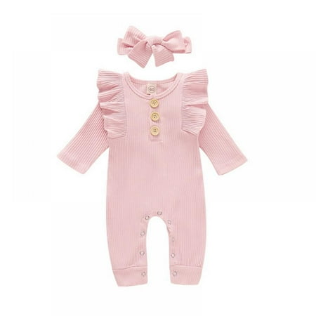 

Newborn Infant Baby Girl Clothes Cotton Linen Rompers Solid Ruffle Jumpsuits Infant Baby Clothes Girl