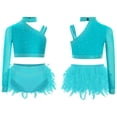 thumbnail image 2 of iiniim Girls Hip Hop Jazz Dance Outfits Rhinestones Crop Top and Ruffles Feather Skirt Set Blue Green 14, 2 of 7