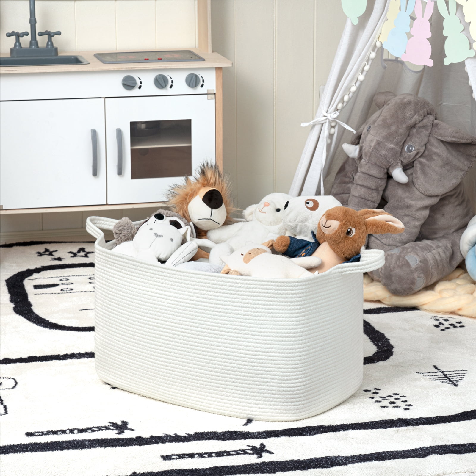 TIMEYARD Large Blanket Basket, 21.6" x 14.9" x 11.8" Rectangle Woven Baskets for Storage-White