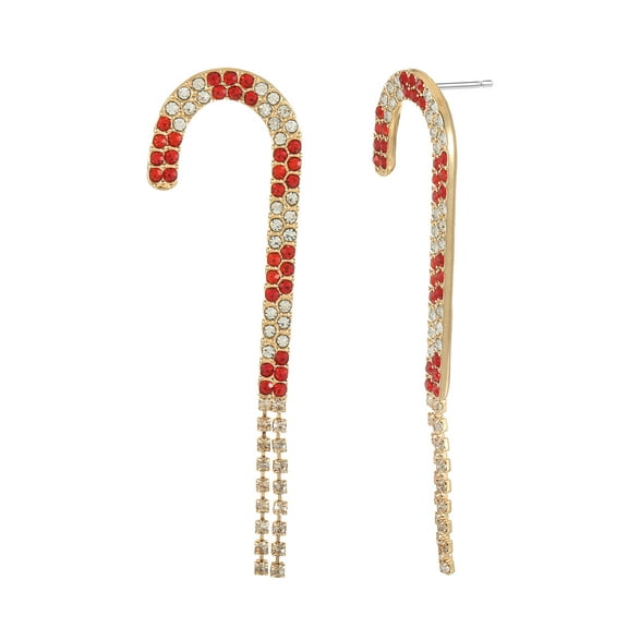 Holiday Time Rhinestone Candy Cane Earrings, 1 Pair
