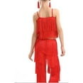 thumbnail image 7 of Girls 2 Piece Outfit Summer Suits 2 Piece Latin Ballroom Dance Tassel Solid Color Crop Elastic Pants Dancewear Child Clothes Girls Outfits 6-7 T, 7 of 7