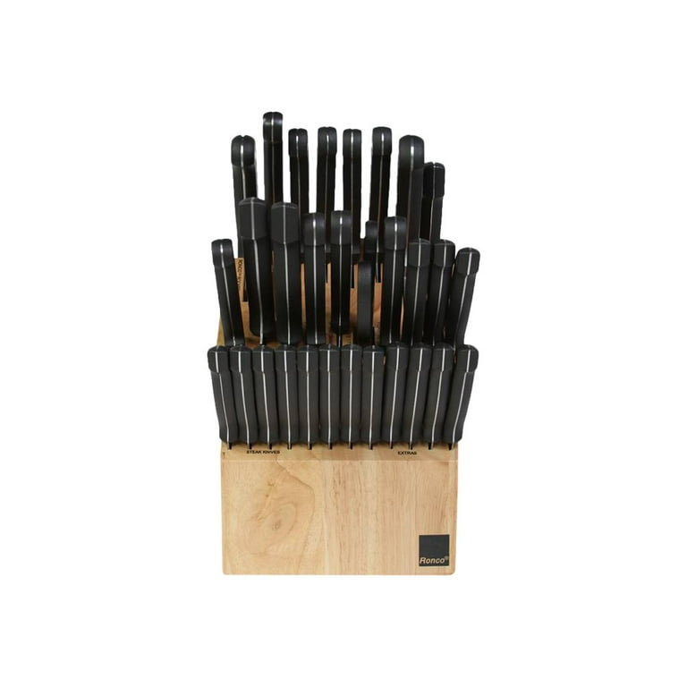 Ronco SIX STAR Cutlery SET Knife Block Solid Wood Labeled Slot Honey Oak 