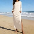 thumbnail image 7 of Viikei Women's 3/4 Sleeve Summer Cotton Maxi Dress,Women's Long Sleeved Solid Color Slit Long Straight Dress with Double Pockets Long Skirt Beige XXL, 7 of 7