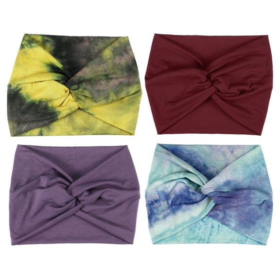 4pcs Fashion Bohemia Widening Knotted Headwrap for Women Purple Red Black Yellow Blue