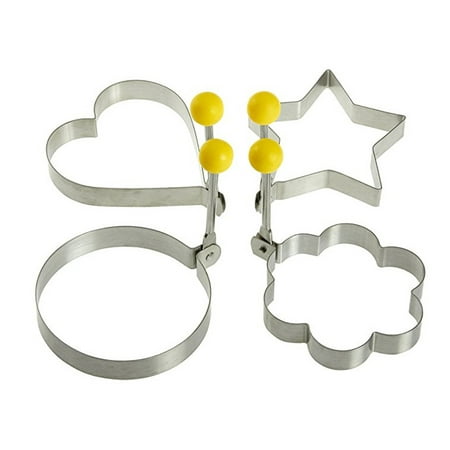 Stainless Steel Fried Egg Molds with Convenient Handles- Fired Egg Rings - 4 Piece Set - Heart, Circle, Star and Plum Flower Shapes for Kitchen