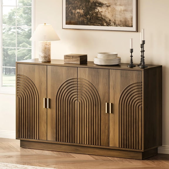 Maliowa 57" Sideboard Buffet Cabinet with Storage, Kitchen Storage Cabinet with 4 Doors & Adjustable Shelf, Walnut Brown