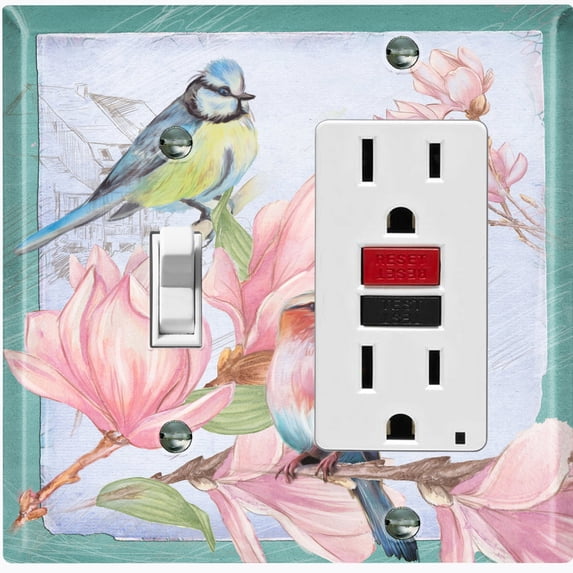 Metal Light Switch Plate Cover Antique Floral Hummingbird Home Sketch FLW098