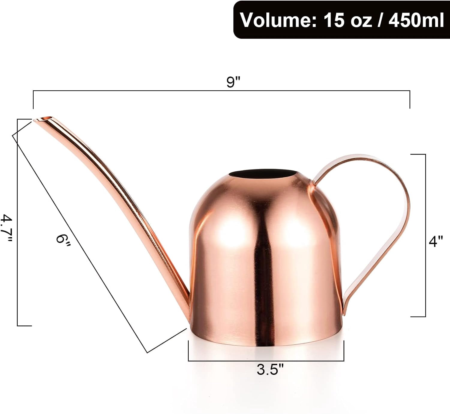 Stainless Steel Watering Can, Small Modern Style Pot, 15oz/450ml Plant Can with Long Spout to Prevent Spillage, Perfect for Outdoor and Indoor Plants (Copper)