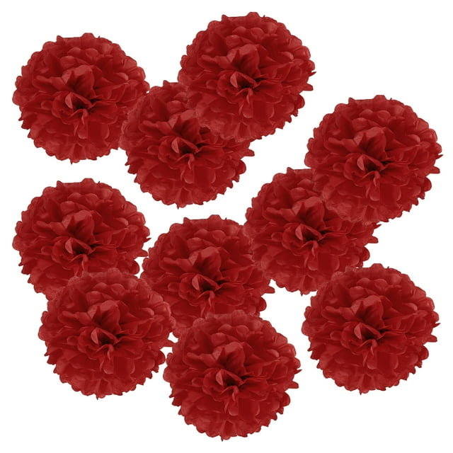 Uxcell 4" Pompones de papel duraderos para decoración de fiestas de boda rojos, paquete de 10