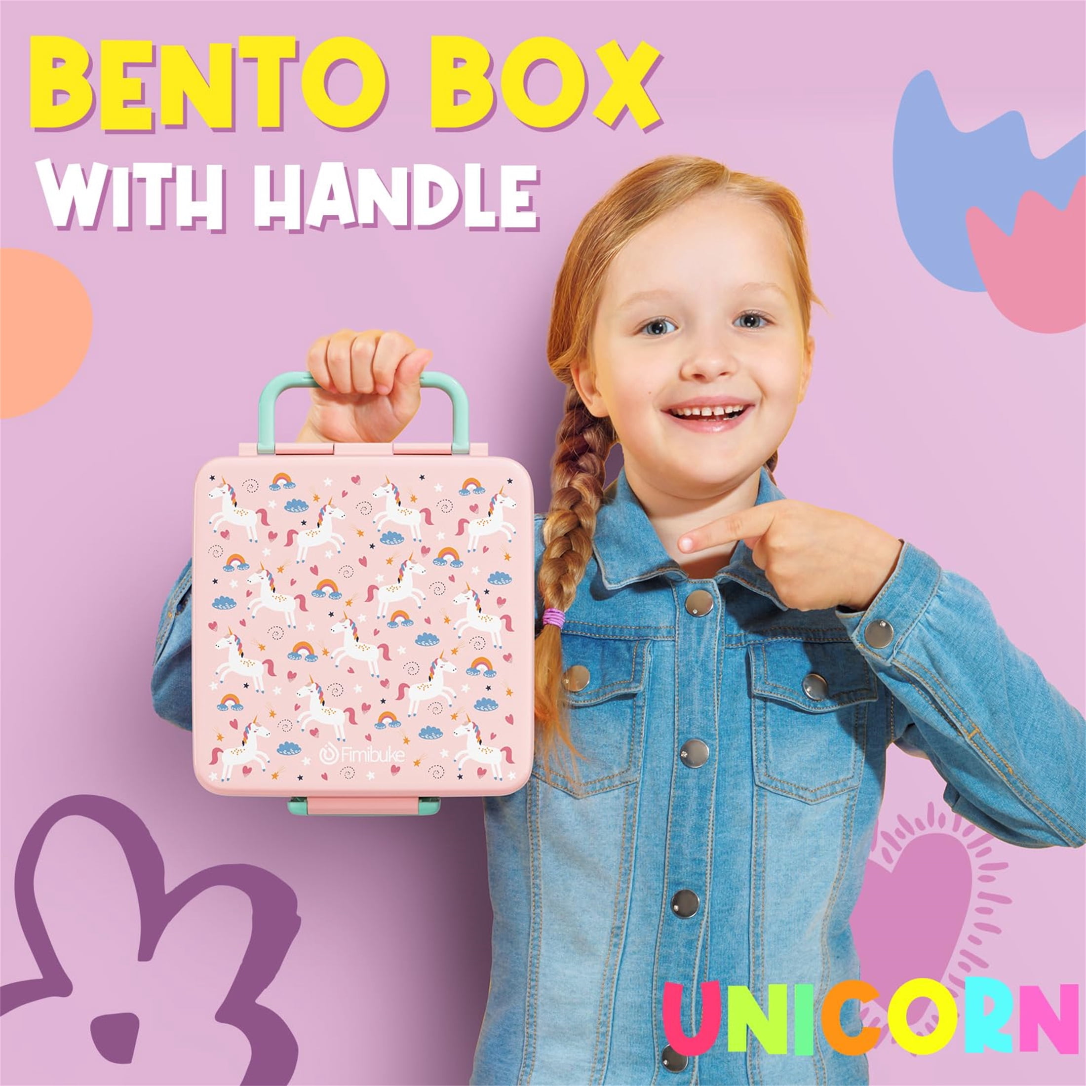 Bento Lunch Box, 40OZ Leak Proof Bento Box with 4 Compartments Lunch Container with Utensils (Cotton Candy)