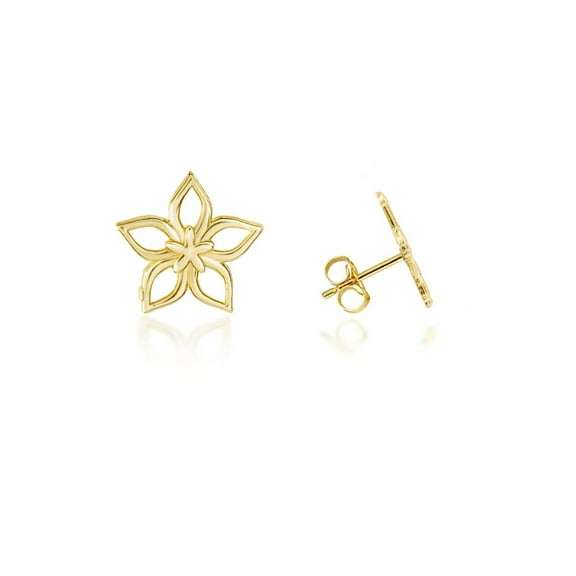 Yellow Gold Star Flower Stud Earrings (10K)