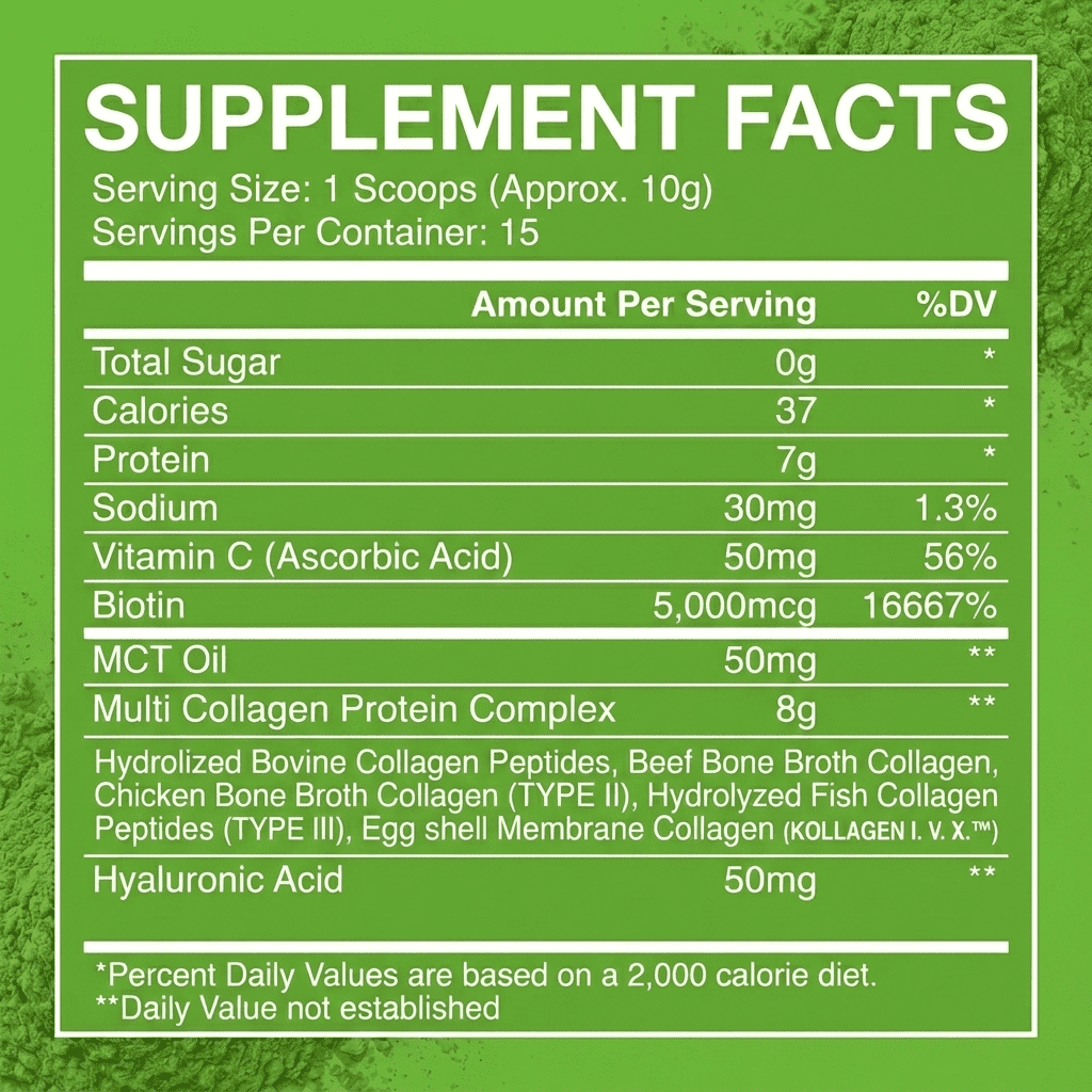 Nutribas Protein Multi Collagen Peptides Powder Whole Body Support Formula With MCT, Vitamin C, Biotin & Hyaluronic Acid, Lemon Unflavored, 9 oz