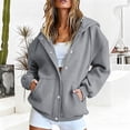 thumbnail image 4 of Rggeeun Women'S Sweatshirt Hoodie Solid Color Long Sleeve Snap & Zip Up Hooded Adjustable Drawstring Side Pockets Thickened Fall Winter Gym Simple Tops,Gray,Xl, 4 of 6