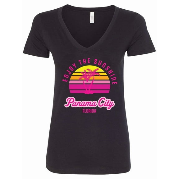 Inktastic Summer Enjoy the Sunshine Panama City Florida in Pink Women's V-Neck T-Shirt