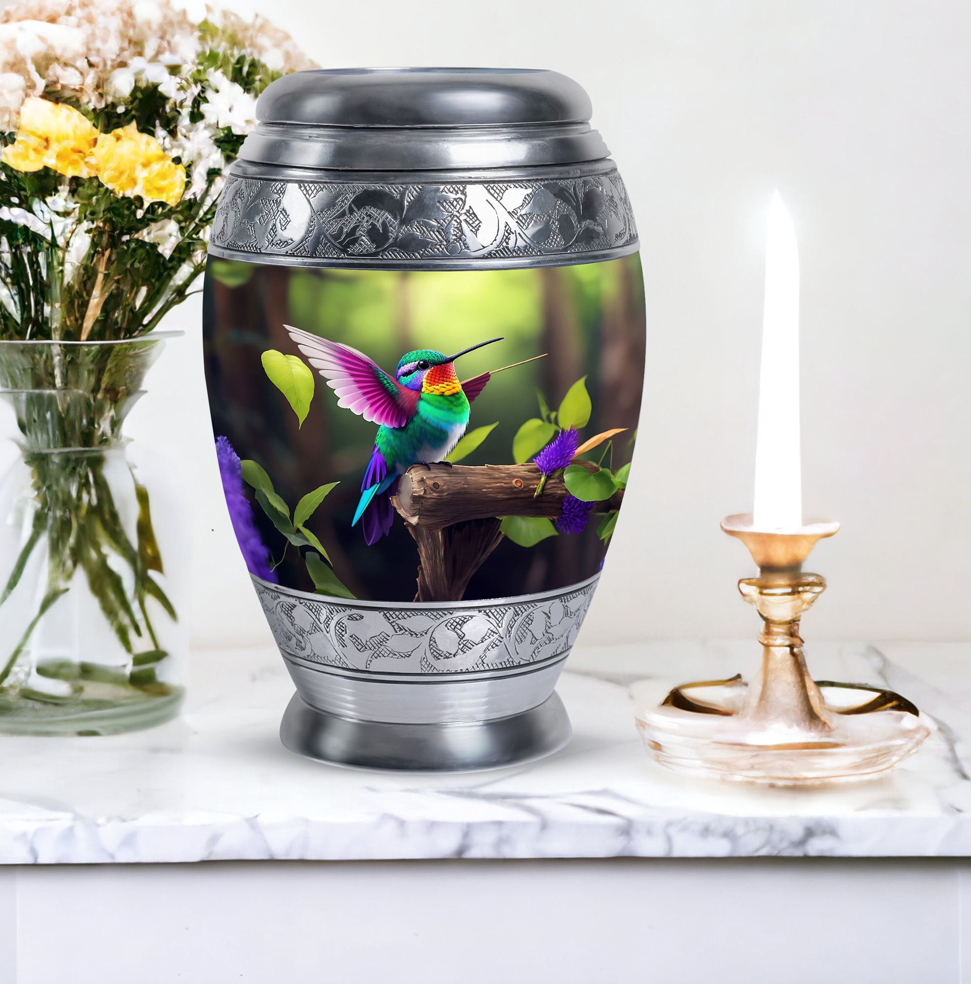 Cute Hummingbird With Colorful Plumage - Large Urns For Human Ashes Adult Male - Urn For Human Ashes - Ash Urns For Humans - Funeral Cremation Urns For Ashes - Cremation Urn For Adults(10inch)