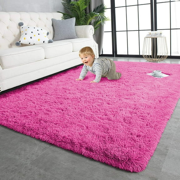 TWINNIS Super Soft Area Rug for Living Room Bedroom Shaggy Accent Carpets for Kids Girls Rooms,5'x8',Hot Pink