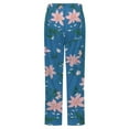 thumbnail image 6 of Blue Floral Bird Print Winter Female Pants Flannel High Waist Women Pants Lady Warm Straight Leg Plush Trousers, 6 of 7
