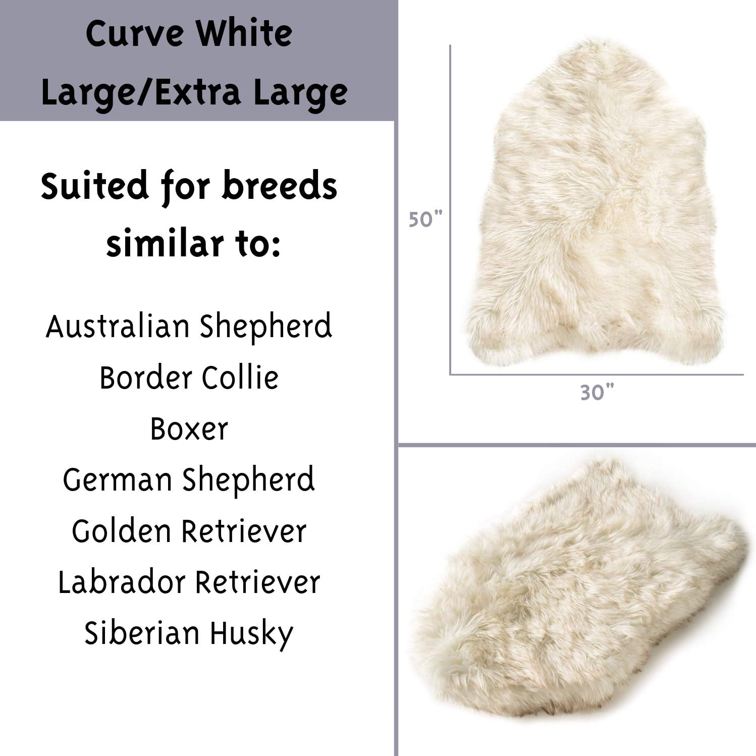 Paw Brands Dog Bed Faux Fur Memory Foam Pet Bed White Curve 40L X 25W inches