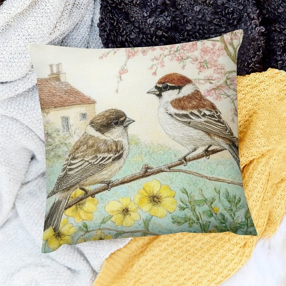 ZFLMY Sparrow Pillow Machine Washable, Indoor Outdoor Decorative Pillow for Couch, Bed or Patio 18x18in