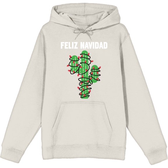 Feliz Navidad Christmas Cactus Adult Sand Long Sleeve Hoodie-Medium