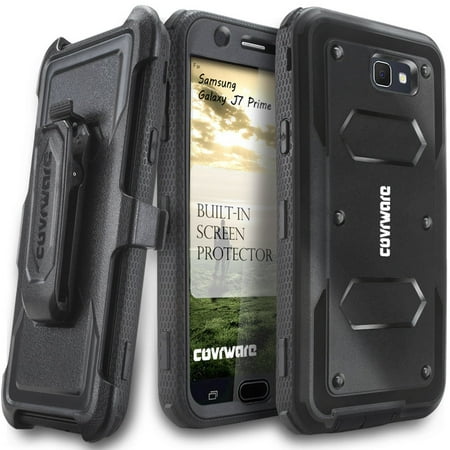 Samsung Galaxy J7 Prime Case, COVRWARE [Aegis Series] w/ Built-in [Screen Protector] Heavy Duty Full-Body Rugged Holster Armor Case [Belt Swivel Clip][Kickstand], Black