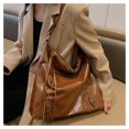 thumbnail image 5 of JM Bolso de mujer europeo y americano con remaches de flecos, bolso de motocicleta de gran capacidad, bolso cruzado de un hombro a la moda con cera de aceite, marrón para mujer JM, 5 of 5