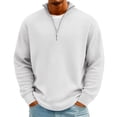 thumbnail image 2 of Men's Vintage Waffle Knit Long Sleeve Zip Up Stand Collar Casual Shirt for Spring Fall Street Fashion,White,L, 2 of 7