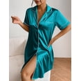 thumbnail image 3 of Ekouaer Women's Satin Nightshirt Short Sleeve Button Down Nightgown V-Neck Sleepwear Pajama Dress with Pockets, 3 of 6