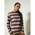 thumbnail image 3 of Women Knit Basic Shirt Autumn Casual Grey Black Striped Long Sleeve Round Neck Tops Club Streetwear, 3 of 9