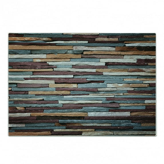 Urban Cutting Board, Colored Stone Surface Texture Background Retro Style Urban Brick Wall Image, Decorative Tempered Glass Cutting and Serving Board, Small Size, Mauve Teal Ivory, by Ambesonne