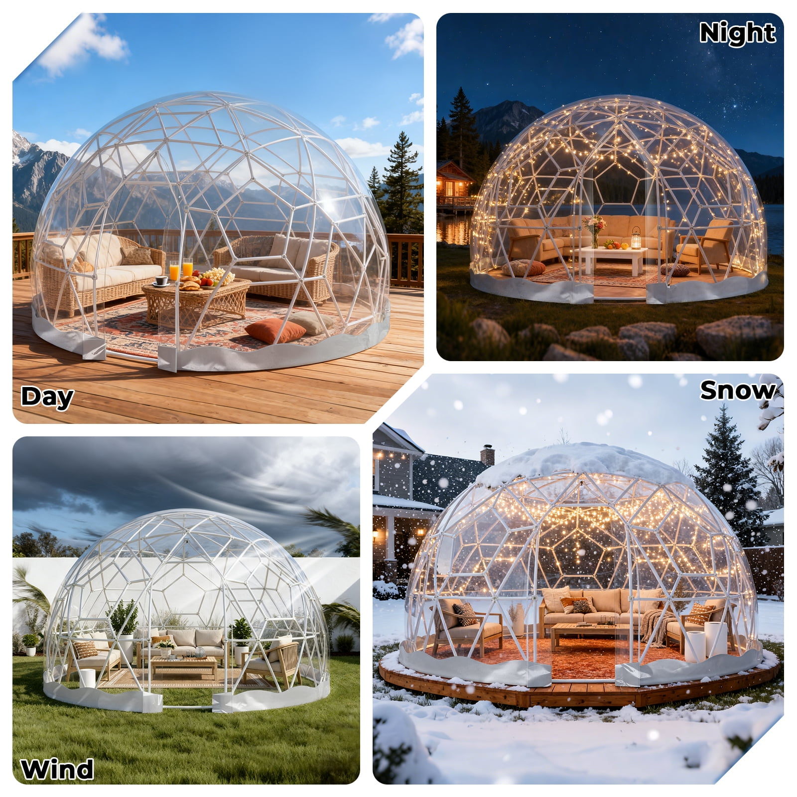 Esheno White Transparent Garden Dome 12x7.2 ft Weatherproof PVC Bubble Tent Outdoor Backyard Party Greenhouse