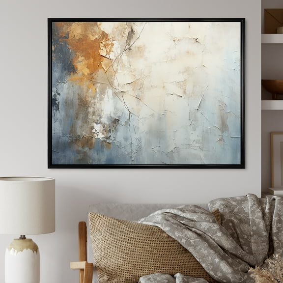 Designart "Blue And Taupe Pathway To Ink" Abstract Floater Framed Canvas Wall Art