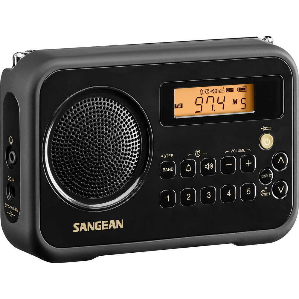Sangean AM/FM Clock Portable Radio w/ Protective Bumper, Black