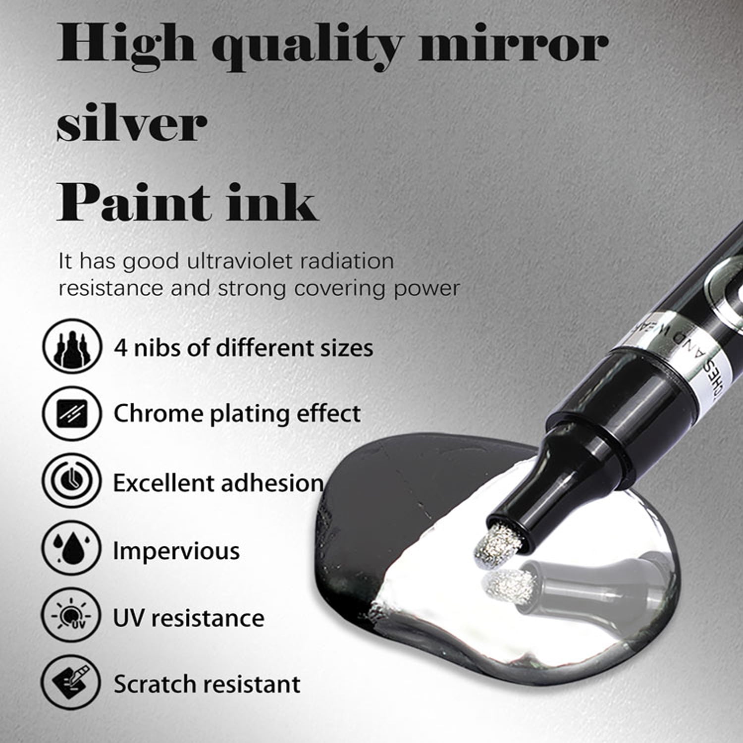 1 Set Permanent Liquid Mirror Chrome Marker,Chrome Mirror Paint Pens for Any Surface Chrome Paint Pen for Repairing, Model Painting, Marking or DIY Art Projects (0.7 |1.0 | 2.0| 3.0mm,Gold, 4Pcs)