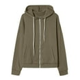thumbnail image 4 of nerohusy Zip Hoodie Women Long Sleeve Oversized Hooded Sweatshirts Basic Solid Fleece Y2K Sport Jacket Pockets 2025 Army Green,XXL, 4 of 8