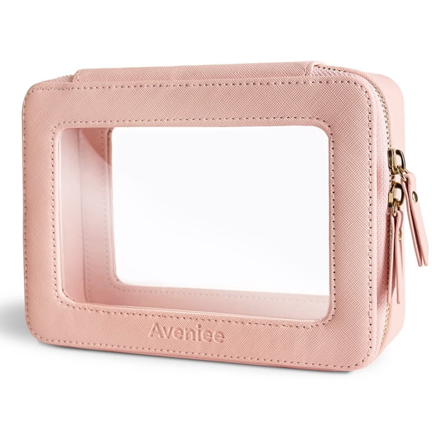Organizador de bolsas de maquillaje Aveniee, transparente, de viaje, color rosa