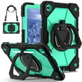 thumbnail image 1 of Samsung Tab A9 8,7 Pouces Étui Antichoc Rotatif - Protection Intégrale en Silicone+PC avec Fonction Support, Antichute et Résistante à l'Usure, Design Embossé, Comprend une Bandoulière - Couleur Noir et Vert Menthe, 1 of 7