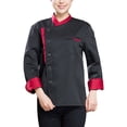 thumbnail image 1 of Chaqueta de chef, unisex, adulto de manga larga de manga larga, tela de algodón, chaqueta de trabajo para hombre para otoño e invierno, restaurante, negro 3xl kenally LF000335-10, 1 of 7