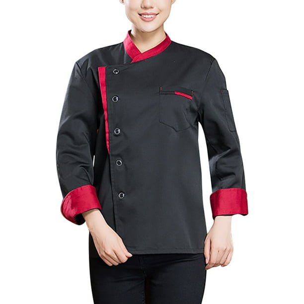 Chaqueta de chef unisex-adulto de manga larga de manga larga tela de algodón de bolsillo para hombre para hombre para otoño e invierno restaurante hotel negro xl Methold LF000335-08