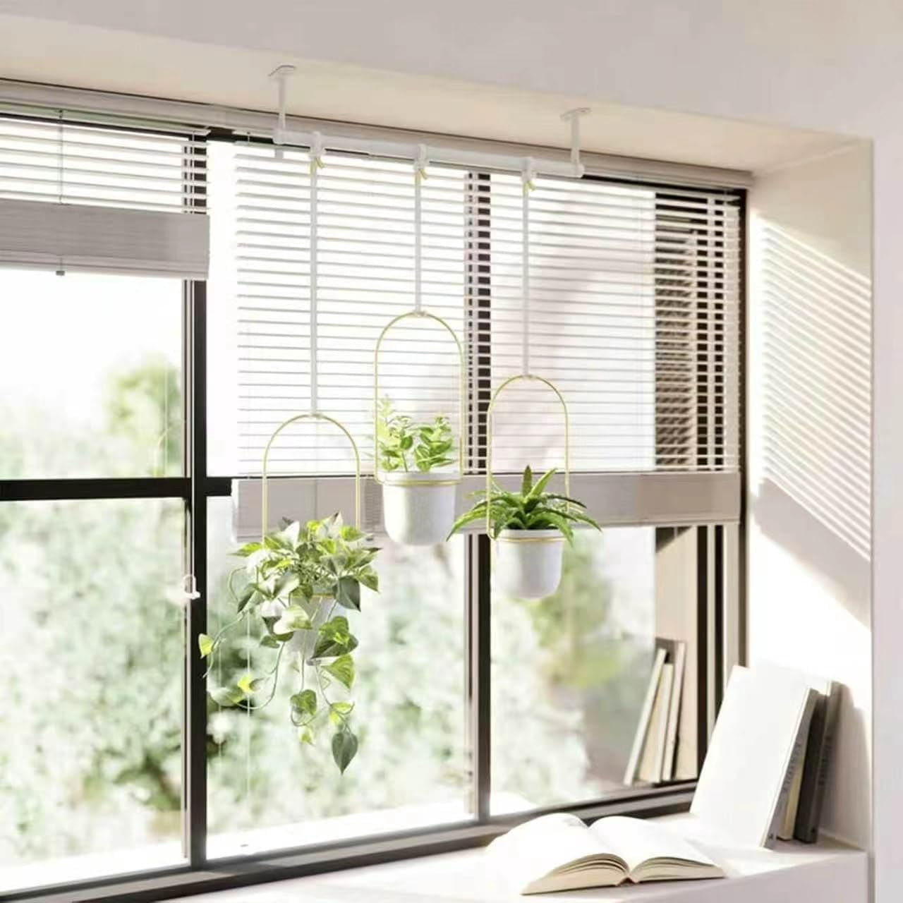 Adjustable Window Planter Hanger Set – Metal Rod with Adjustable Brackets, Indoor Outdoor Use for Flowers, Herbs, Succulents, Balcony Railing
