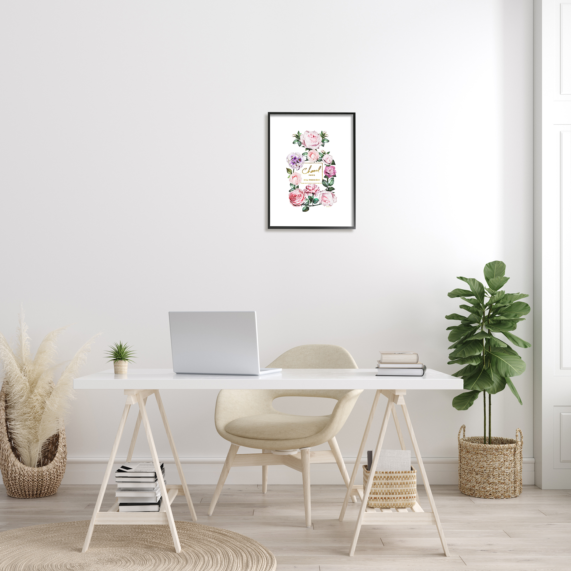 Stupell Industries Spring Garden Rose Florals Glam Perfume Bottle Botanical & Floral Painting Black Framed Art Print Wall Art, 16 x 20