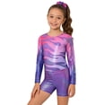thumbnail image 2 of CAIVO Kids Girls Long Sleeve Gymnastics Dance Leotard With Gradient Print Performance Outfit Sets Including Scrunchies Leisure Clothing Sets, 2 of 9