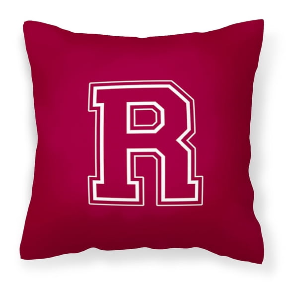 Letter R Initial Monogram - Maroon and White Fabric Decorative Pillow