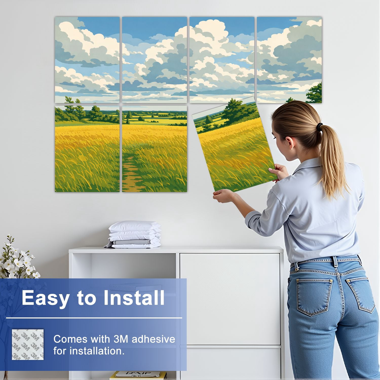 8 Pack Art Acoustic Panels Sound Absorbing An oil traditional English countryside view farm fields Decorative Soundproof Wall Panels Self Adhesive for Nursery Game Room Bedroom 48"x32"